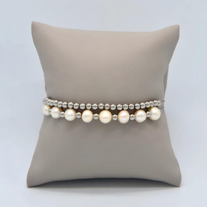 Bracelet géométrique superposé en acier inoxydable vintage avec perles, bicolore or/argent, cadeau tendance pour homme et femme en couple - Product Image 5
