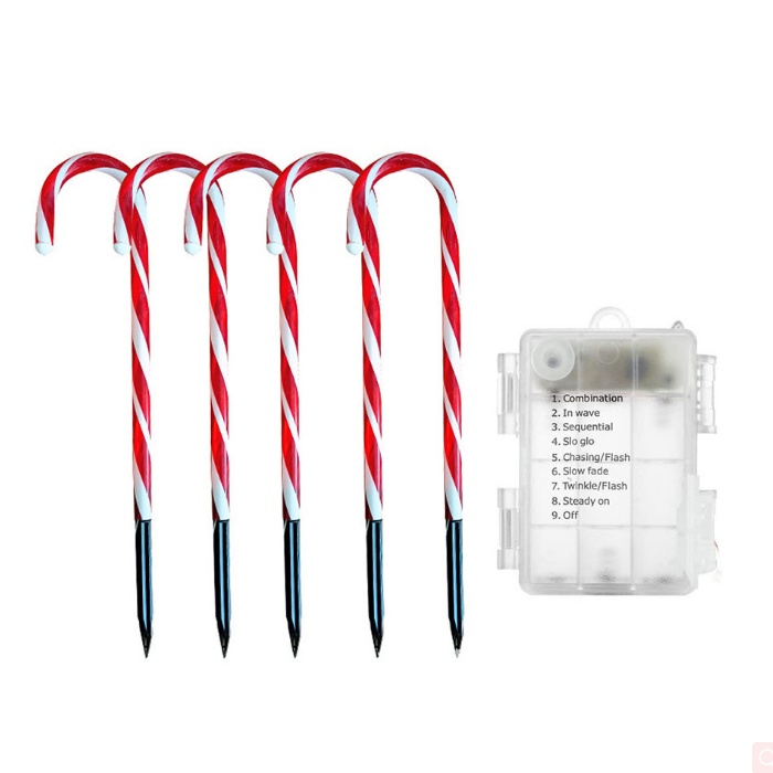 Christmas Decorative Garden Lawn Pathway Solar 5pcs Candy Cane Stake Lights Umbrella Handle Light