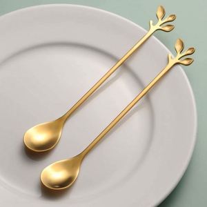 Stainless Steel Gold Leaf <b>Coffee</b> <b>Spoon</b> Creative Tableware Dessert <b>Spoons</b> Stirring Mixing <b>Spoon</b> for Sugar Cake - Product Image 3