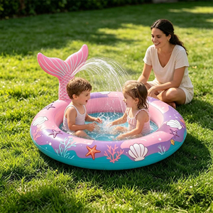 Inflatable Mermaid Tail Kids <b>Pool</b> with Sprinkler, Outdoor <b>Garden</b> Water Play, Ocean Theme Summer Splash - Product Image 4