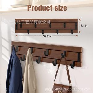 <b>Wooden</b> Wall-Mounted Storage Rack With Multi-Tiered <b>Hooks</b> For <b>Coats</b> Hats Bags Keys Entryway Living Room Bedroom - Product Image 4