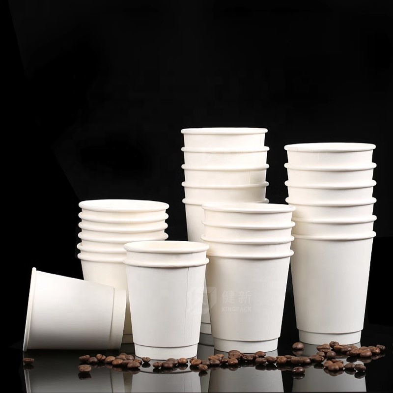 Double Wall Eco-Friendly Food Grade Disposable Paper Cup with Lids for Milk Tea & Hot Coffee Takeaway Packaging Custom Logo
