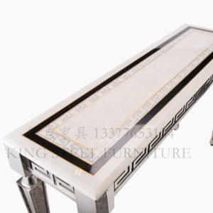 Mesas de entrada de pasillo italiano, <span class=keywords><strong>mesa</strong></span> de <span class=keywords><strong>consola</strong></span> con marco de acero de Metal plateado, mesas de <span class=keywords><strong>consola</strong></span> de mármol de lujo, muebles modernos para sala de estar - Product Image 5
