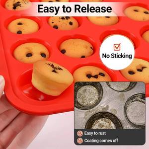 Moule à cupcakes mini en silicone avec cadre métallique renforcé, antiadhésif, sans BPA, certifié LFGB, 24 cavités, de la marque MUYULINS Factory, pour gâteaux américains. - Product Image 4