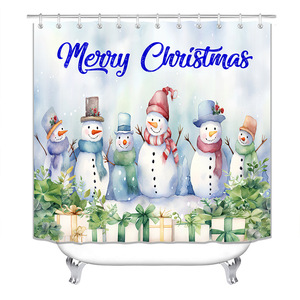 Ensemble <span class=keywords><strong>de</strong></span> quatre rideaux <span class=keywords><strong>de</strong></span> <span class=keywords><strong>douche</strong></span> à motif bonhomme <span class=keywords><strong>de</strong></span> neige <span class=keywords><strong>de</strong></span> Noël, impression numérique HD, imperméable, résistant à la moisissure, sans perçage - Product Image 6