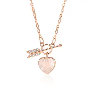 Fashion Rose Gold Chain 925 Silver Necklace Vintage Arrow Heart Design for Bridal and Korean Wedding Couples Wholesale for Girls