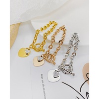 Pulsera de acero inoxidable con hebilla OT, joyería con letras personalizadas con logotipo, cadena de oro, circonia, brazalete con abalorio de corazón Cristiano