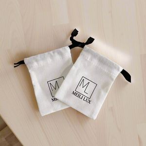 Pochette en coton et lin personnalisée colorée avec logo imprimé, sac d'emballage à cordon pour bijoux et maquillage - Product Image 2