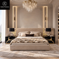 Lit double haut de gamme avec grande tête de lit, sur mesure, en acier inoxydable, ensemble de lit en cuir de luxe, mobilier de chambre moderne, lit king size de luxe