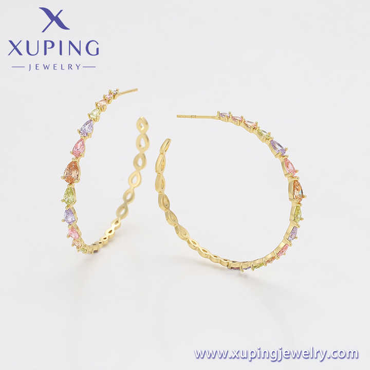 X000968359 Xuping Jewelry Fashion Colorful Crystal Stud  Earrings Hoop 14K Gold Plated Jewelry Wholesale Copper Earrings