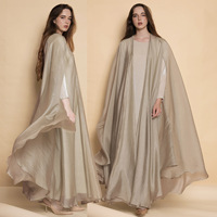 Ensemble Abaya en Satin Robe Maxi avec Cardigan Long Assorti Élégant Modeste Vêtements Islamiques pour les Occasions Quotidiennes et Formelles