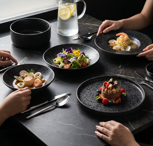 Minimalist <b>Black</b> Rustic Ceramic <b>Plates</b>, Creative Fine Dining Plating Tableware, Support Customization for Hotel, Restaurant - Product Image 1