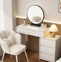 YIFAN Miroir LED sur pied moderne et durable, table de toilette murale avec grand meuble de rangement, en bois de pin blanc et panneau MDF, pour villa
