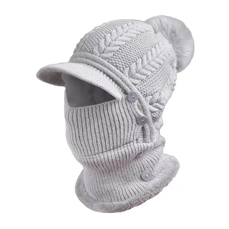 2023 Soft Knit Beanie Warm Snow Women Brim Scarf Mask Set Winter Caps Hats