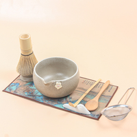 Ensemble de 100 pièces de bols à matcha en grès céramique japonais transfrontalier avec fouet à thé sur pied et cuillère à thé, design effet fourne