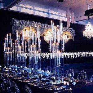 Candelabre en cristal à 10 bras, 150 cm de haut, miroir tubulaire, centre de table de mariage, porte-bougie, vente en gros - Product Image 1