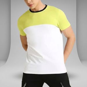 T-shirt vierge unisexe en coton 100% de haute qualité, col rond, 220g, respirant, sportif, écologique, jaune et blanc, vente en gros - Product Image 1