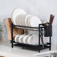 Étagère de rangement de cuisine à double niveau pour bols, égouttoir à vaisselle en acier au carbone et support de drainage