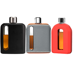 ชุดขวดแก้วสะโพกหุ้มหนังซิลิโคนแบบพกพาทนทานขนาด1ออนซ์ถึง10ออนซ์มีสีดำแดงเงินทรงสี่เหลี่ยม - Product Image 1