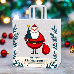 Bolsa de Compras de Papel Kraft Marrón con Logotipo Personalizado, Plegable y Reutilizable con Asas para Llevar, para Alimentos y Regalos Navideños, Impresión Digital - Product Image 1