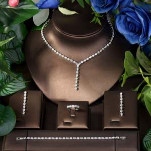 Simple Cubic Zirconia UAE Dubai mujeres joyería de moda nupcial boda pendientes collar fiesta joyería 4 Uds conjunto - Product Image 2