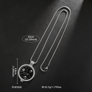 Collier pendentif diamant en acier inoxydable noir, circulaire avec diamants taille brillant, unisexe, pour usage quotidien - Product Image 3