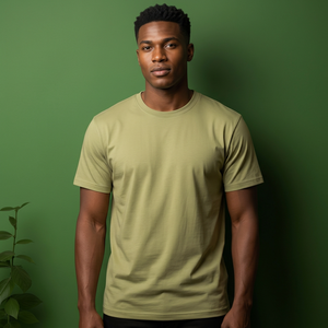 Camiseta de Manga Corta para Hombre, Color Verde Oliva Sólido, Corte Regular, Algodón Jersey, Cuello Redondo, Estilo Casual - Product Image 1