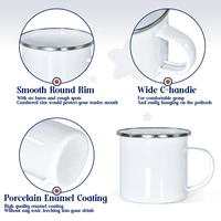 Mug émaillé vierge pour sublimation 12oz (360ml) blanc, tasse de camping avec poignée, bord métallique argenté, émail épais pour personnalisation DIY
