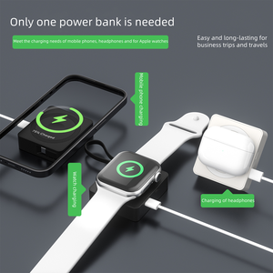 พาวเวอร์แบงค์ไร้สายขนาดเล็ก 5000mAh สาย Type-C ในตัว รองรับ USB-C PD 20W ชาร์จเร็ว สำหรับโทรศัพท์และนาฬิกา - Product Image 2