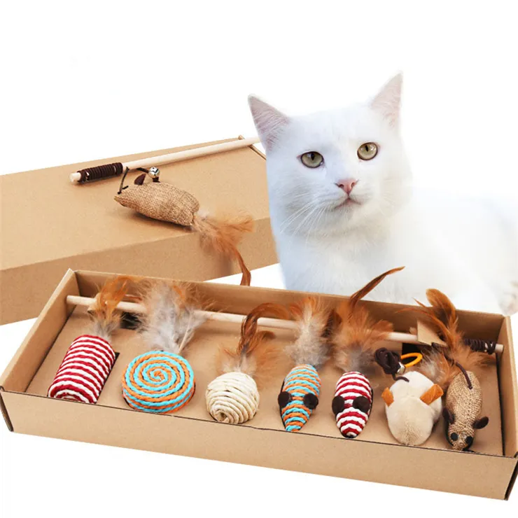Échantillon gratuit, jouets, 7 pièces, bâton de chat, cloches à plumes souples, bâton de souris, fournitures pour animaux de compagnie, cadeau souris animaux jouets pour chats