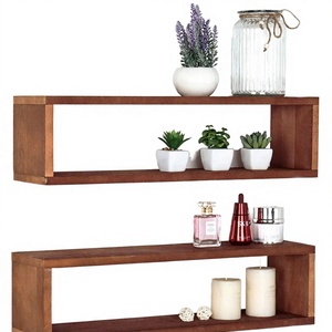 Étagère murale en bois moderne à double niveau, design minimaliste pour salon, rangement durable et portable en forme de cube - Product Image 2