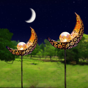 2 paquets de lumières solaires d'extérieur pour sentier décoratif Moon cracked Glass Globe Garden Lights Stake Metal Light for Garden Yard Patio - Product Image 2