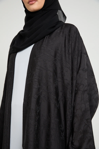 LEDUO Venta al por mayor de abayas personalizadas de lujo con jacquard, satén, mangas largas, estilo abierto, vestido musulmán estilo Dubái para mujeres. - Product Image 3