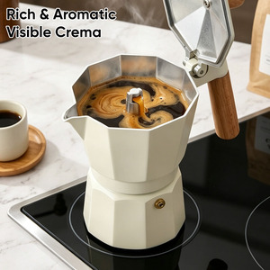 หม้อกาแฟโมก้าพอต ขนาด 150/300 มล. ผลิตจากอลูมิเนียมอัลลอยด์คุณภาพสูง เกรดสำหรับอาหาร พร้อมด้ามจับไม้ ใช้กับเตาแก๊สและครัวเรือน - Product Image 2