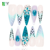 Ongles en gel à presser personnalisables, motif floral 3D texturé, design artistique, forme Stiletto, couverture complète, fait main, Hibiscus tropical
