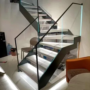 VIKO大理石石板，带发光二极管灯高透明玻璃家庭楼梯