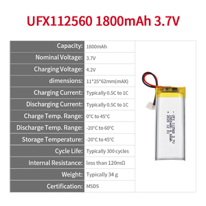 Trung Quốc tùy chỉnh Li-polymer pin ufx 112560 1800mAh 3.7V cho đèn pin và bàn phím - Product Image 2