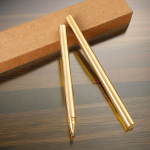 Stylo <span class=keywords><strong>de</strong></span> bureau et d'école en laiton massif rond <span class=keywords><strong>de</strong></span> luxe stylo à bille en métal Unique cadeaux d'affaires en or stylo promotionnel <span class=keywords><strong>de</strong></span> sport <span class=keywords><strong>de</strong></span> corps en bois - Product Image 2