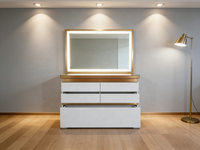 Ensemble de coiffeuse éclairé avec miroir rétroéclairé, 5 tiroirs de rangement - Table de toilette contemporaine pour chambre à coucher