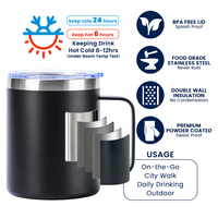 Tumbler Vakum Dinding Ganda Stainless Steel 12Oz yang Dapat Disesuaikan, Mug Kopi, Mug Bir, Mug Termal untuk Berkemah dengan Gagang