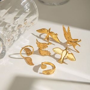 Bird <b>Ring</b> Set Stainless Steel <b>Open</b> Design Wings And Birds For Women Gift Jewelry - Product Image 3