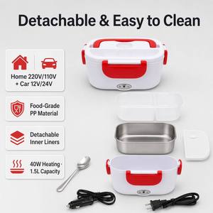 Boîte à lunch électrique 40W, boîte à bento portable auto-chauffante avec bol intérieur en acier inoxydable 304 pour le bureau, le travail, les voyages KL03004 - Product Image 3