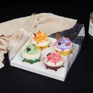 Kotak Cupcake kemasan kualitas tinggi grosir produsen kotak kaku makanan plastik bening hewan peliharaan ramah lingkungan persegi menerima