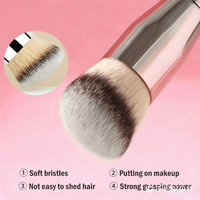 Kuas Makeup Profesional Bulu Sintetis Gagang Kayu Portabel, Kepala Miring Tunggal untuk Foundation dan Kontur Wajah, Laris Terjual