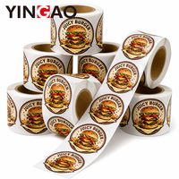Rouleau d'autocollants personnalisés durables et imperméables pour étiquettes de burgers, adhésifs en vinyle de qualité alimentaire, pour boîtes à emporter, sacs et gobelets de boissons