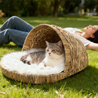 Maison pour animaux de compagnie en paille naturelle faite à la main, durable et confortable, pour amis à fourrure, maison pour chat en rotin