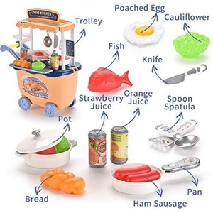 Mini Kitchen Play <b>Trolley</b> 28 Piece <b>Toy</b> Cooking Set For Kids Role Play - Product Image 5