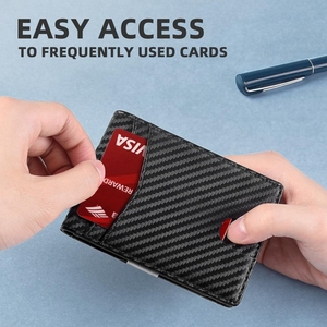 Fabricant de porte-cartes en microfibre RFID avec pince à billets minimaliste mince et personnalisé Portefeuille en microfibre pour hommes en cuir et <span class=keywords><strong>fibre</strong></span> de carbone à deux volets - Product Image 3