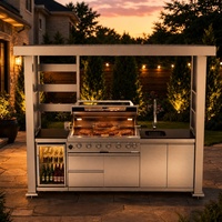 Cuisine extérieure en acier inoxydable 304 résistant aux intempéries avec abri, barbecue à gaz 6 brûleurs, îlot, réfrigérateur et évier pour jardin - Expédition depuis l'entrepôt américain