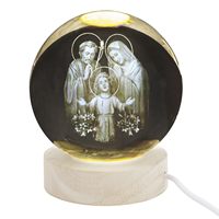 Boule de verre 3D Croix Vierge Marie Globe en verre Collection religieuse Église catholique chrétienne Décoration intérieure Cadeau Boule de cristal rougeoyante
